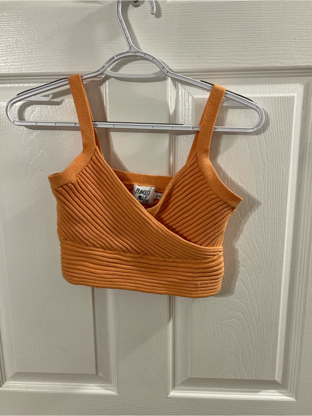 Princess Polly Orange Ribbed Wrap Crop Top